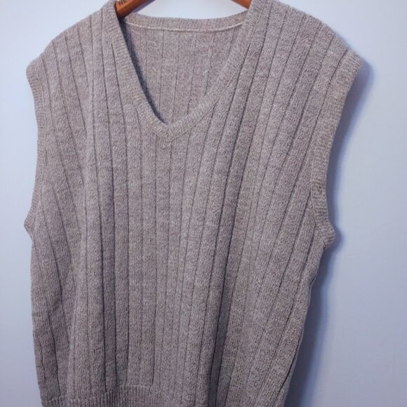 Vintage Sweater Vest Eclectic Grandpa Brown M/L Streetwear 70s 80s Ribbed Knit - Picture 3 of 10